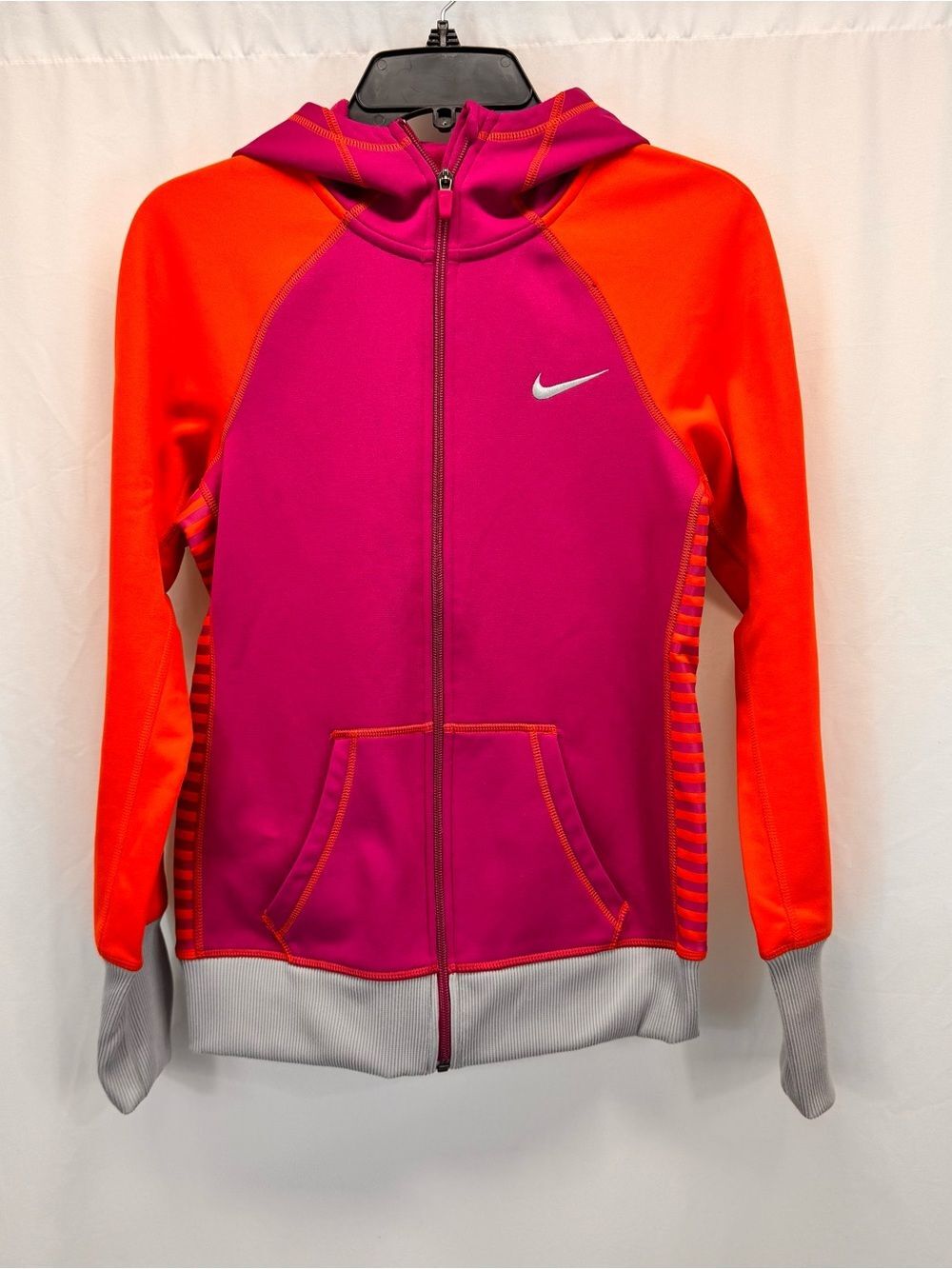 Nike Womens Pink Orange Colorblock Full Zip Therma FIT Hoodie Jacket S Workout